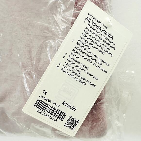 Lululemon All Yours Fleece Hoodie Size 14 NEW Heathered Pink Taupe Sweatshirt - Picture 3 of 5